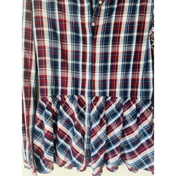 Boston Proper long sleeve plaid button down with ruffled‎ bottom sz 12 - Picture 2 of 8